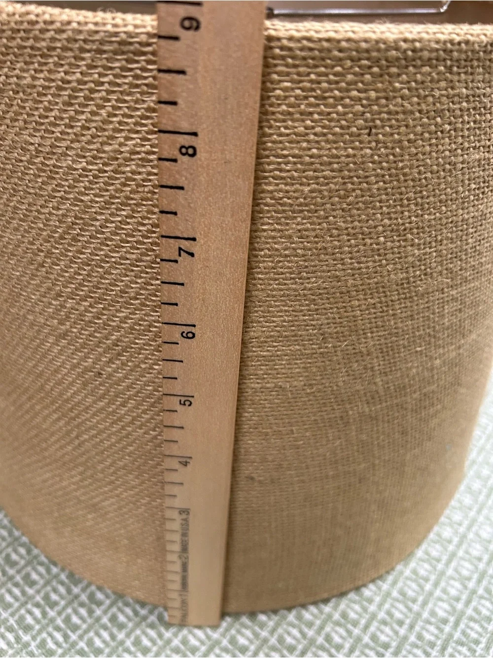 Neutral Tan Burlap Drum Lampshade - Home Accents9” high, 10” flares to 12” base.